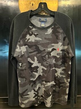 Polo by Ralph Lauren Black & Gray Camo  Waffle-Knit Top with Red Pony